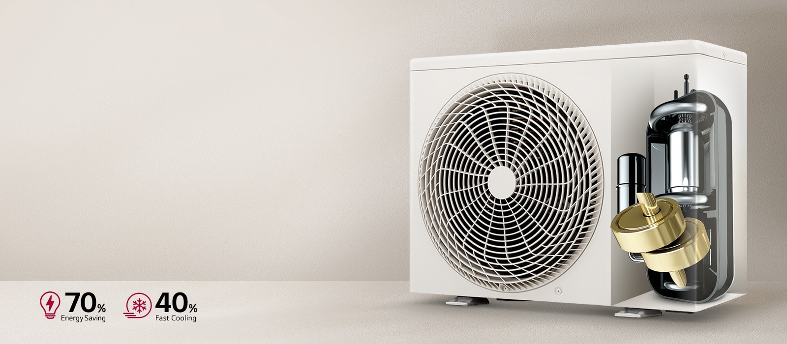 Εικόνα συμπιεστή διπλού inverter του κλιματιστικού LG που εξοικονομεί έως και 70% ενέργεια και ψύχει έως και 40% γρηγορότερα